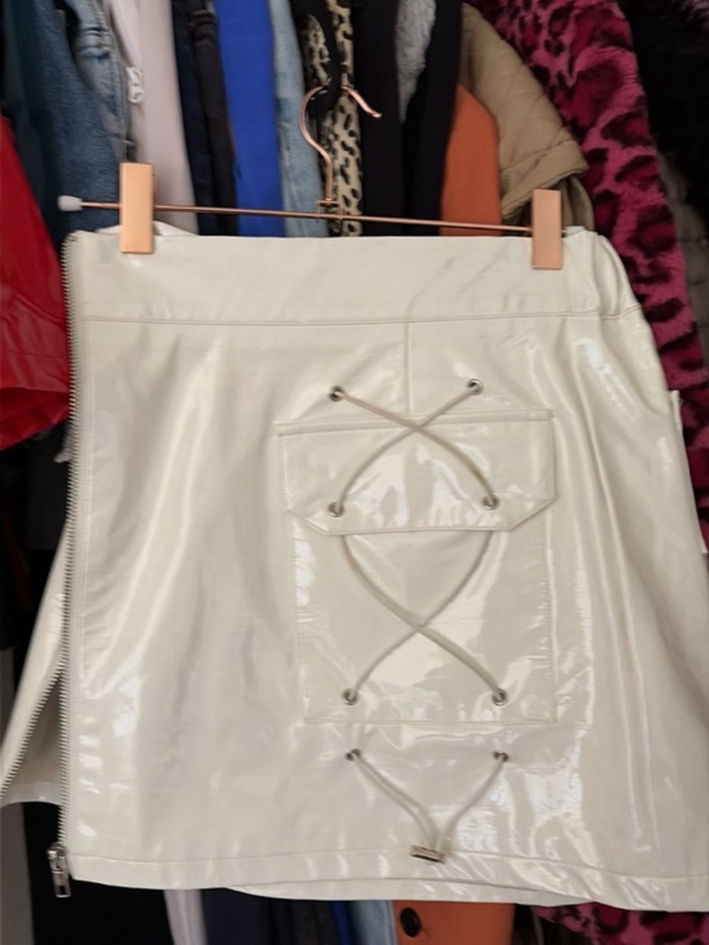 Patent Leather White Mini Skirt with Lace-Up Detail Bundle